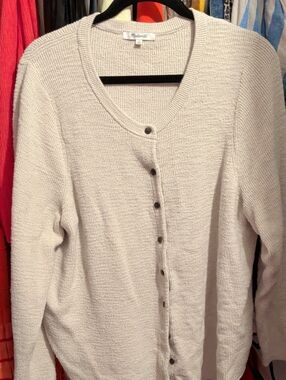 Madewell Cream Textured Button-Up Cardigan